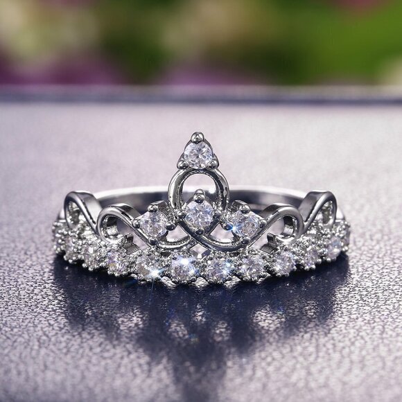 Queen Princess Engagement Heart Crown Sweet Ring for Women, PD522 - Picture 6 of 8